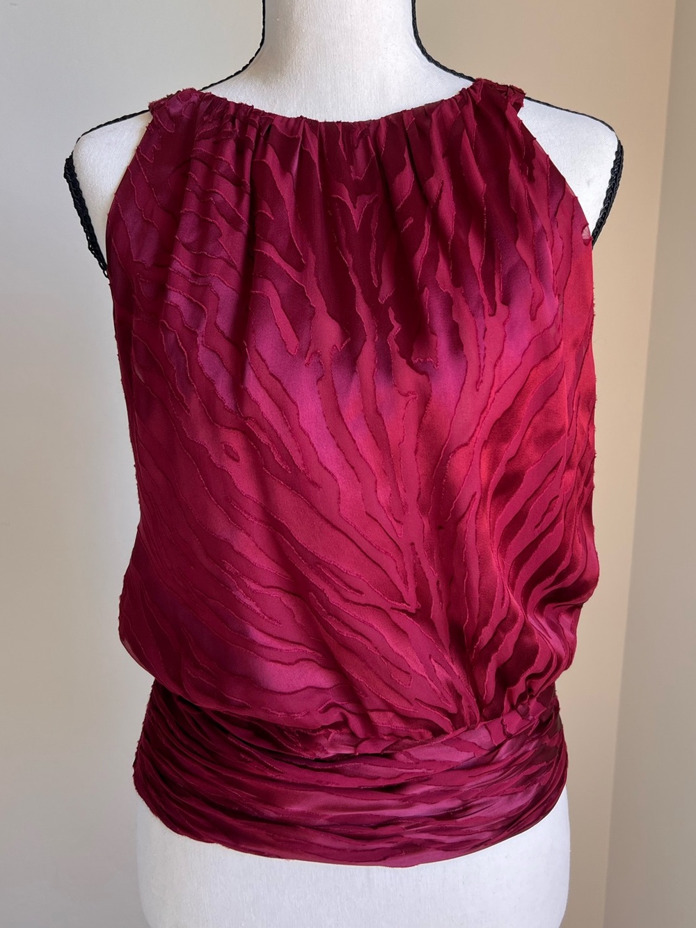 WHBM Sleeveless Halter Zebra BO Shell Top Madder Red Size 2